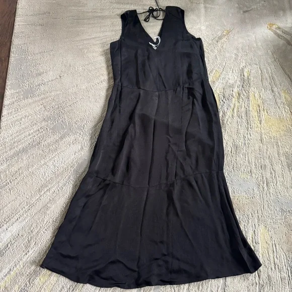 Everlane desss long black silky satin v neck maxi midi slip dress small new - Picture 9 of 15